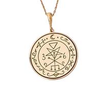 Collana con ciondolo a forma rotonda con sigillo di Lilith in rilievo, realizzata in argento sterling 925 con placcatura in oro, catena a maglia da 45 cm, gioiello unisex fatto a mano |LK_EMBO_00596