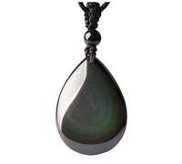 Collana con ciondolo a goccia in ossidiana arcobaleno naturale ed elegante, con pietra nera lucidata a mano