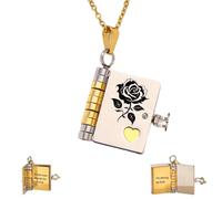 Collana con ciondolo a libro "Self-Rose", collana con rosa nera "I'm Strong As Fuck", collane apribili a più strati con 6 pagine di informazioni incise, regalo personalizzato con ciondolo (Sliver)