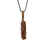 Collana con Ciondolo A Punta Di Cristallo Fatta A Mano, Gabbia Di Corda Intrecciata A Mano Per Pietra, Pietra Arenaria Dorata, Collana con Ciondolo Di Cristallo Esagonale, Gioielli con Pietre Prezio