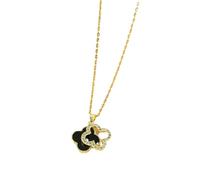 Collana con ciondolo a quadrifoglio personalizzato che preserva il colore, realizzata in vero oro per donna, semplice catena per clavicola