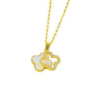 Collana con ciondolo a quadrifoglio personalizzato che preserva il colore, realizzata in vero oro per donna, semplice catena per clavicola