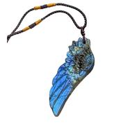 Collana Con Ciondolo Ali D'angelo Con Labradorite Blu Chiaro Di Luna Pietra | Ciondolo Con Ala D'angelo Intagliato A Mano, Labradorite Blu, Flash