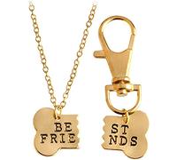 Collana con Ciondolo alla Moda per Donna, 2 Pezzi/Set Collana con Ciondolo con Osso di Cane Best Friends + Portachiavi Gioielli dell'amicizia BFF - Parole d'oro + Nere Practical