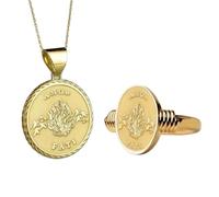 Collana con ciondolo Amor Fati e fiamma e anello con sigillo |LK_PCOM_0565 | Ciondolo in argento sterling 925, misura 24 mm, placcato oro, con ciondolo "Ama il tuo destino", set di