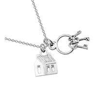 Collana con Ciondolo Chiave e Casa in Lega, 60x3x0,2cm | Stile Moderno ed Elegante, Simbolo per Casa, Accessorio per Cappotti e Sciarpe, Colore Argento