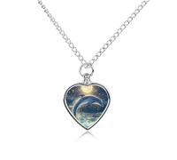 Collana con ciondolo commemorativo a forma di cuore con delfini sotto la luna, per ceneri di animali domestici, cremazione