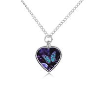 Collana con ciondolo commemorativo a forma di cuore con farfalla e fiori viola, impermeabile, con kit di riempimento, catena regolabile da 70,1 cm, gioiello per la cremazione, regalo per cani e gatti