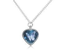 Collana con ciondolo commemorativo a forma di cuore impermeabile con farfalle e funghi per ceneri con kit di riempimento, catena regolabile da 70,1 cm, gioiello per cani e gatti, regalo di simpatia