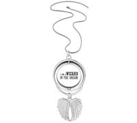 Collana con ciondolo con ali d'angelo e scritta "I Am A Wizard In The Dream"