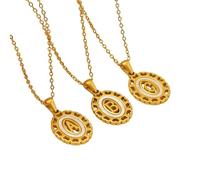 Collana con ciondolo con lettera dalla A alla Z alla moda per le donne Forma ovale confine scavata lettere ciondolo collana gioielli di compleanno, 50CM, Altri: