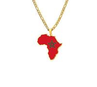 Collana con Ciondolo con Mappa Bandiera del Marocco - Fascino con Mappa Colorata di Cravatte con Contorno Africano, per Donne Uomini Ragazza Catena Clavicola Souvenir Gioielli Pa