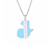 Collana Con Ciondolo Con Mappa Del Guatemala,Moda Bandiera Del Paese Del Guatemala Collana Con Mappa Hip-Hop Collana Lunga A Catena Accessorio Di Gioielli Patriottici Per Donne Uomini Regali,Bianco