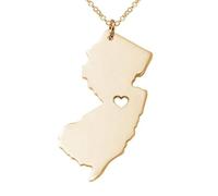 Collana con Ciondolo con Mappa del New Jersey - Profilo degli Stati Uniti Ciondolo in Tinta Unita Country Catena Maglione da 50 Cm, Regali Commemorativi per Uomo Donna Mamma Figl