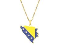 Collana Con Ciondolo Con Mappa Della Bandiera Della Bosnia, Collana Con Mappa Del Paese Con Gocce Di Olio Smaltato Con Catena Da 50 Cm Per Uomo Donna, Contorno Del Bordo Con Motivo Geometrico Gioiell