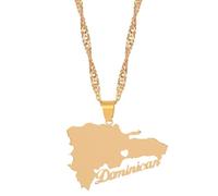 Collana Con Ciondolo Con Mappa Della Repubblica Dominicana-Collane Con Mappa A Catena Regolabile Personalizzata Con Ondulazioni Dell'Acqua, Ciondolo Scavato Con Contorno Di Mappa Collane Con Ciondo