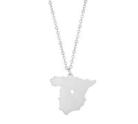 Collana Con Ciondolo Con Mappa Della Spagna-Collane Con Mappa Cava A Forma Di Cuore Alla Moda,Catena Regolabile Classica A Forma Di O,Gioielli Con Catena Clavicola Con Fascino Etnico Unico,Gioielli