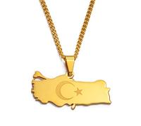 Collana con ciondolo con mappa della Turchia - Ciondolo etnico con bandiera della mappa della Turchia - Gioiello hip hop alla moda con catena sottile for uomo e donna, regalo for feste di anniversario