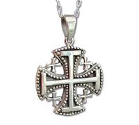 Collana con ciondolo croce di Gerusalemme cinque pieghe parole sacro rovescio...