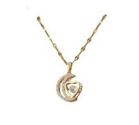 Collana con ciondolo CZ placcato in oro con luna e cuore-catena a clavicola romantica celeste, gioielli da donna