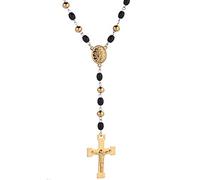 Collana con Ciondolo da Uomo e da Donna, Tono Oro, Croce Nera, Rosario, Catena da 27 Pollici