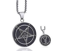 Collana con ciondolo da uomo in acciaio inossidabile Sigillo di Satana Sigillo di Lucifero Bafometto su entrambi i lati Capra Diavolo Catena con pentagramma invertito Collana con ciondolo da 26 poll