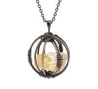 Collana Con Ciondolo Di Cristallo Grezzo Irregolare Per Donne E Uomini, Con Medaglione Curativo Avvolto In Filo, Gabbia Di Cristallo, Collana Energetica, Gioielli Regalo Citrino-Antico-Catena