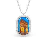 Collana con ciondolo di diamanti bianchi quadrati lucidi Arc De Triomphe Paris Night per donna, ca regalo con ciondolo di diamanti