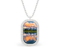 Collana con ciondolo di diamanti bianchi quadrati lucidi del Parco Nazionale del Grand Teton per donna, ca di gioielli con ciondolo di diamanti, regalo