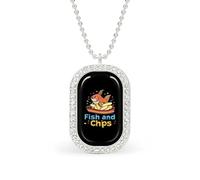 Collana con ciondolo di diamanti bianchi quadrati lucidi Fish And Chips per donna, ca regalo con gioielli e ciondolo di diamanti
