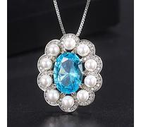 Collana con Ciondolo di Perle di Rubino e Acquamarina da 10 * 14 mm per Gioielli da Donna con Pietre preziose, Accessori da Regalo Femminili
