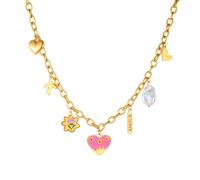 Collana con Ciondolo di Perle Irregolari con Fiore a Cuore Rosa in Acciaio Inossidabile per Le Donne Trend Love Neck Jewelry Gift Party