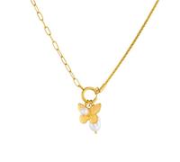 Collana con Ciondolo di Perle Irregolari Farfalla d'oro in Acciaio Inossidabile per Le Donne Regalo di Festa dei Gioielli del Collo di Moda