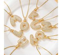 Collana con ciondolo di strass, stile europeo e americano minimalista, collana a catena con ciondolo a palloncino liscio a forma di lettera per la clavicola L,M,S,H,A,T,O,X,B,C,D,E,F,G,I,J,K,N,P,Q,R,U