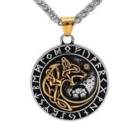 Collana Con Ciondolo Fenrir, Lupo Vichingo Di Odino, Amuleto Runico Retrò, Gioiello Celtico Per Uomo E Donna(Gold)