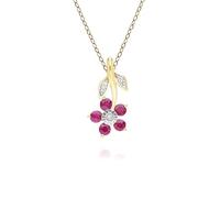 Collana con ciondolo floreale con rubini e diamanti in oro giallo 9 ct