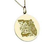 Collana con ciondolo Florida Engraving, forma rotonda, realizzata in argento sterling 925 placcato oro, con catena a maglia fine da 18 pollici, gioiello fatto a mano per uomo e donna |LKD_EGP_00180