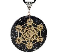 Collana con ciondolo gemma orgone tormalina nera cubo di Metatron geometria g...
