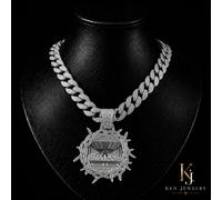 Collana con ciondolo Iced Out Last Supper Thorns e catena a maglie cubane, placcata argento con strass completi, gioiello hip hop da uomo per feste Ciondolo + collana da 20 pollici,Ciondolo + collana 