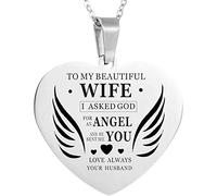 Collana con ciondolo in acciaio inossidabile a forma di cuore con incisione di lettere per la mia bella moglie, collana di gioielli per le donneBellissimo design.