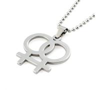 Collana con ciondolo in acciaio inossidabile antiruggine e inodore per una lunga durata Bijouterie doppia femmina gay delicata sulla pelle, as description, Poliestere, come descrizione