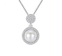 Collana con ciondolo in argento 925, collana da donna lunga con zirconi rotondi e perle gioielli in argento, 400+50 x 10 x 18MM, Perla Zirconia cubica