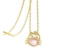 Collana con Ciondolo In Argento per Donna, Dodici Costellazioni Collana In Argento Sterling 925 Placcata Oro Zircone Intarsiato E Quarzo Rosa Gioielli Regali Cancro