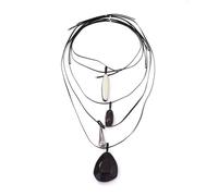 Collana con ciondolo in corda nera a più fili, stile bohémien, con inserti misti in resina e argento