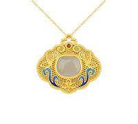 Collana con Ciondolo in Giada da Donna con Argento Sterling S925, ventaglio di Farfalle in filigrana Smaltata in Giada di Hetian dal Design Vintage, Regalo premuroso per la Mamma