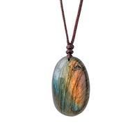 Collana con ciondolo in labradorite naturale, amuleto, in stile bohémien, accessorio alla con catena regolabile, per bilanciamento dei chakra, unisex, idea regalo