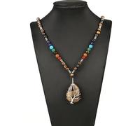 Collana con Ciondolo in Occhio Di Tigre Di Cristallo Naturale, Ciondolo con Perline in Filo D'Argento Dell'Albero Della Vita con Catena, Collana con Pietre Preziose per Donne E Uomini, Catena Chakra