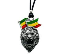 Collana con ciondolo in peltro Leone di Giuda Rasta Giamaica smalto perline...