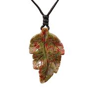 Collana con ciondolo in pietra con gemme a forma di foglia for collana in pelle con cristallo di quarzo da donna Regali di gioielli fatti a mano for matrimoni di compleanno di lusso ( Color : Unakite