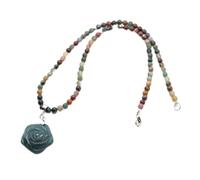 Collana con ciondolo in pietra di cristallo intagliata rosa da 4 mm con perline rotonde artigianali in pietra occhio di tigre rosa, pietra rossa, maglione unisex, stile tuttofare autunnale e inverna